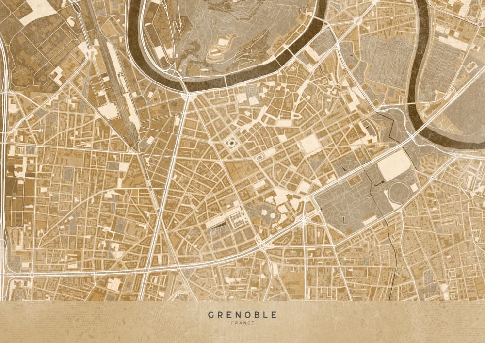Golden Grenoble City Map by Rosana Laiz Blursbyai — canvas wall art