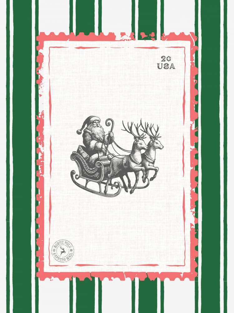 Vintage Santa Sleigh Stamp by Jolly and Dash — canvas wall art