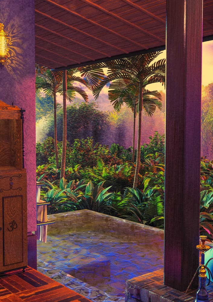 Lush Tropical Veranda by CosmoZach — canvas wall art