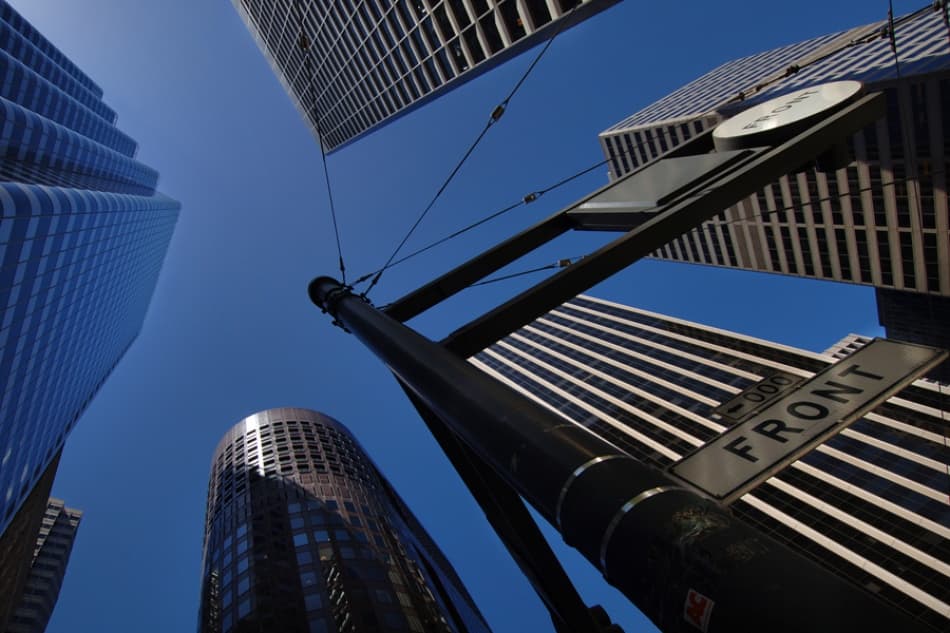 Upward City Skyscrapers by Jure Kravanja — canvas wall art