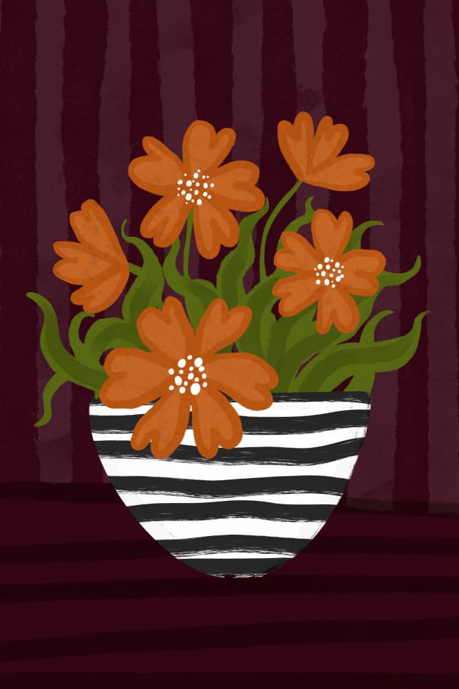 Orange Flowers Striped Vase by EMELIEmaria — canvas wall art