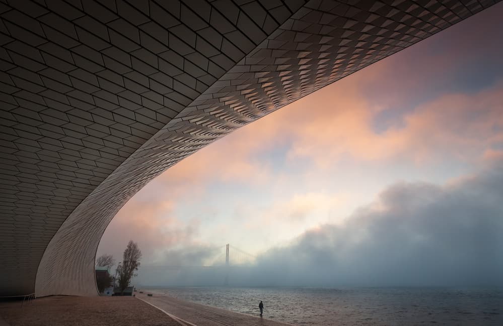 Modern Arc Misty Sunrise by Jorge Feteira — canvas wall art