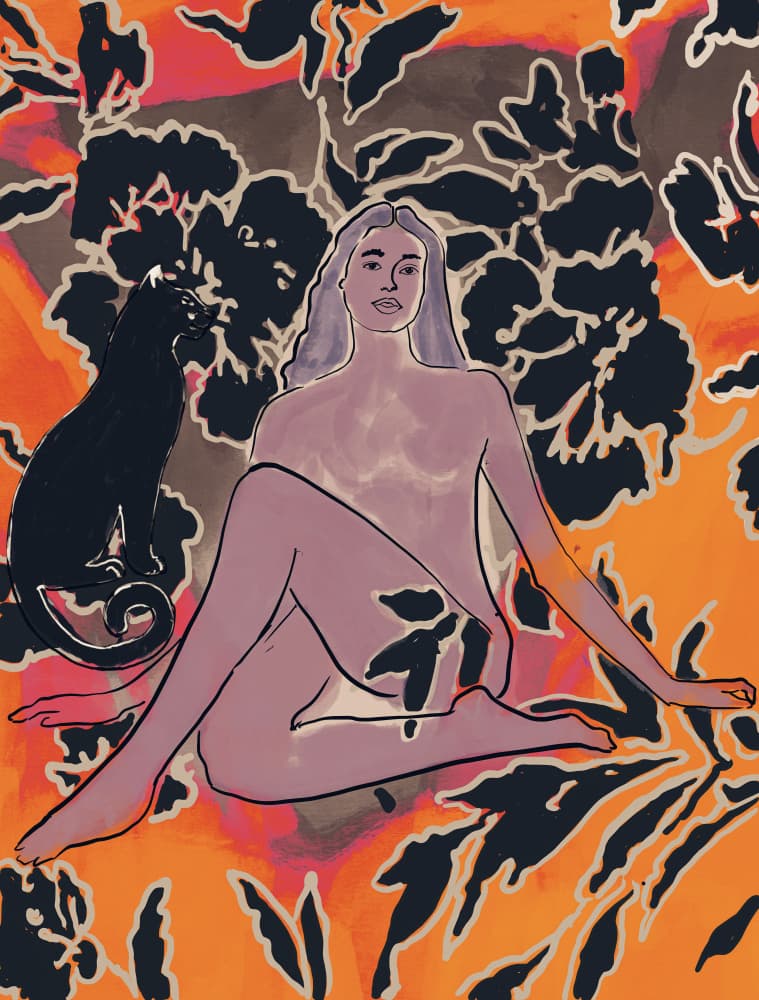 Tropical Woman Black Cat by Beate Tubach — canvas wall art