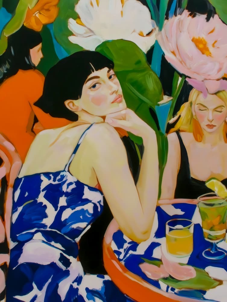 Vibrant Cafe Woman by CATS AND DOTZ — canvas wall art