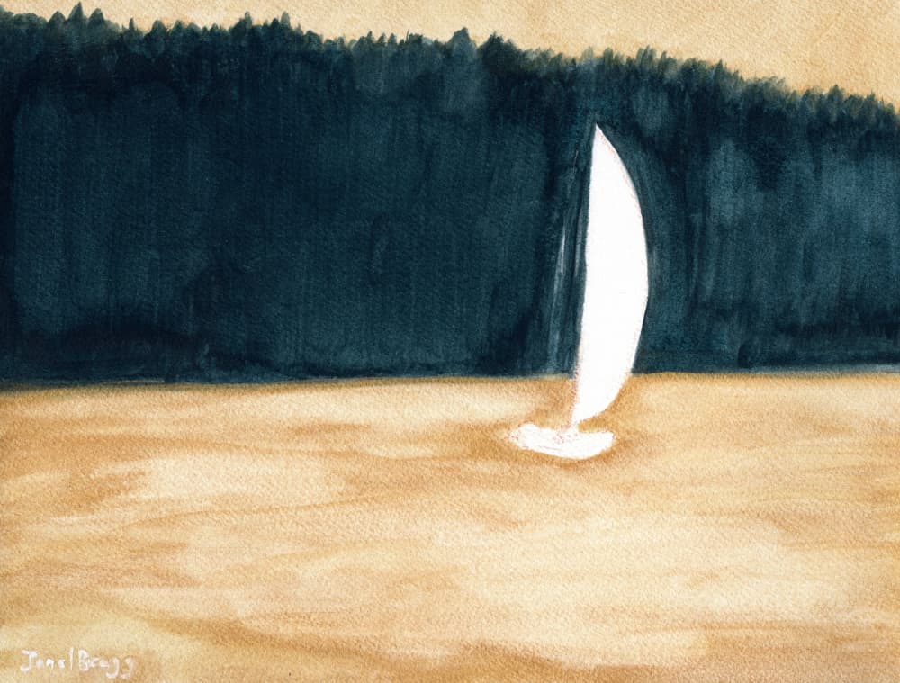 Serene Lake Sailboat by Janel Bragg — canvas wall art