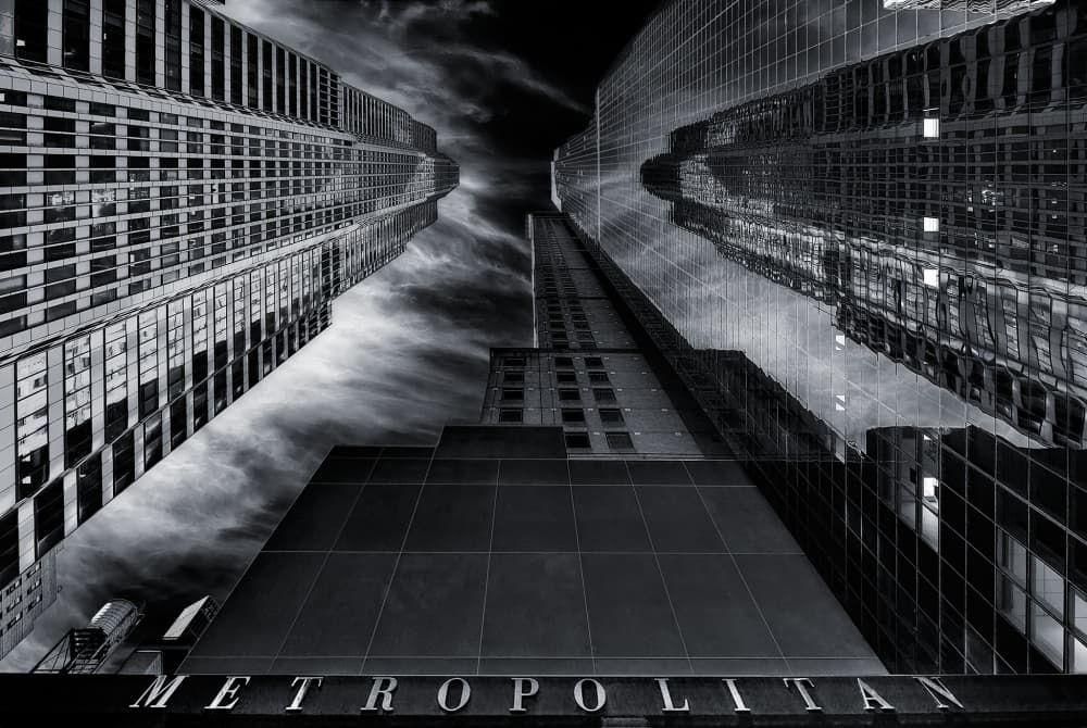 Metropolitan City Reflections by Javier de la Torre — canvas wall art