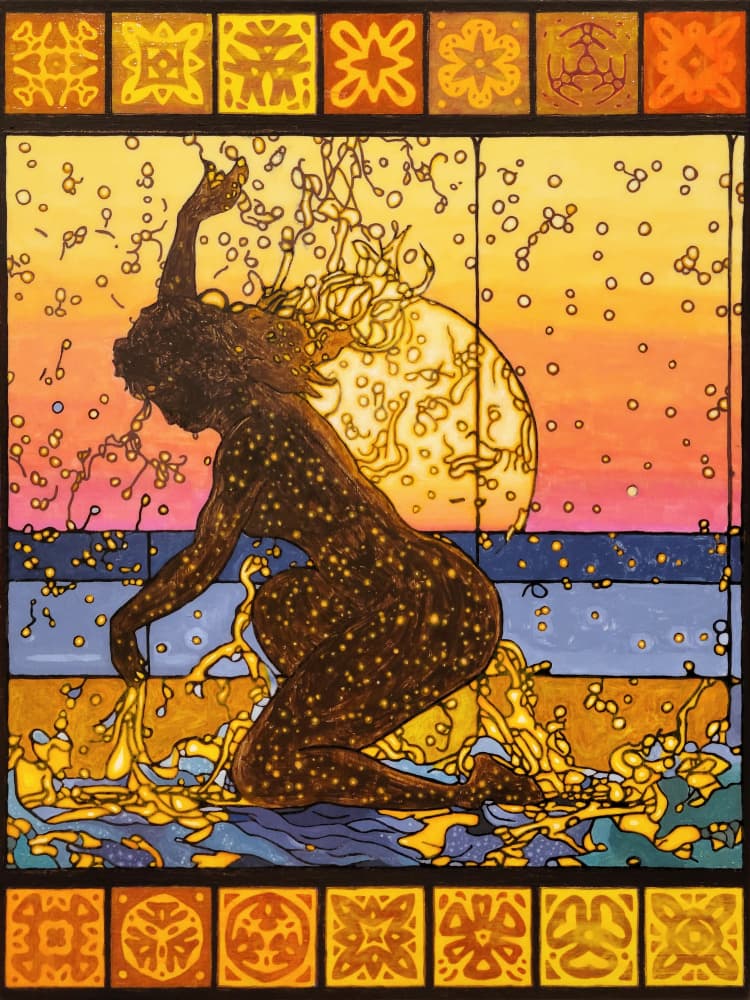 Celestial Woman Golden Water by Vivian Kim — canvas wall art