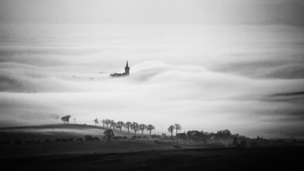 Misty Morning Church by Peter Svoboda MQEP — canvas wall art