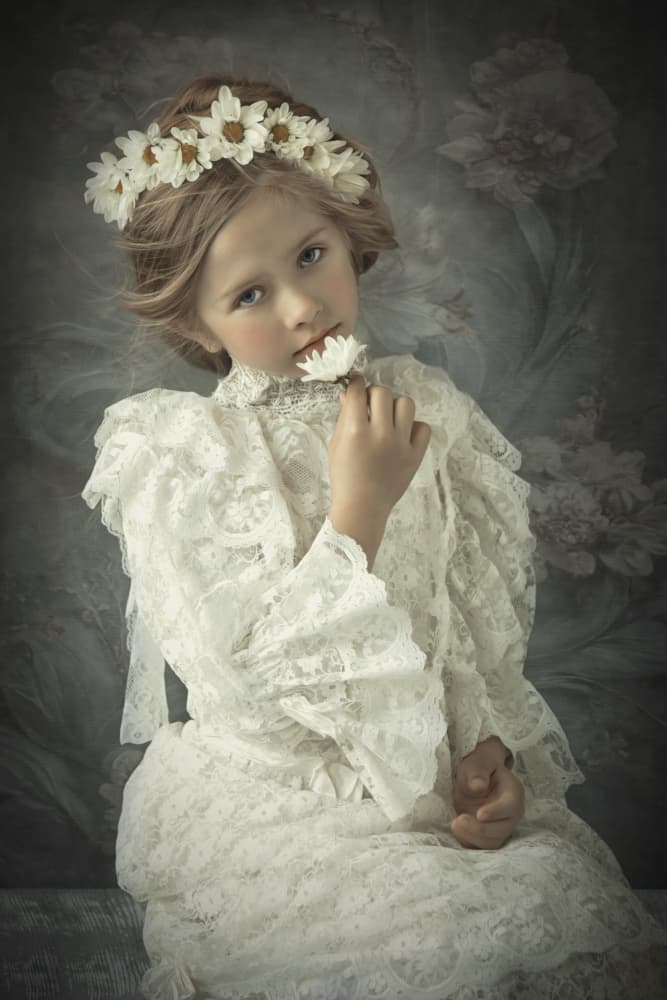 Innocent Girl with Daisy by Carola Kayen-Mouthaan — canvas wall art