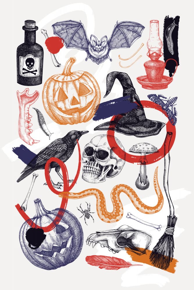 Vintage Halloween Elements by Yevheniia Lytvynovych — canvas wall art