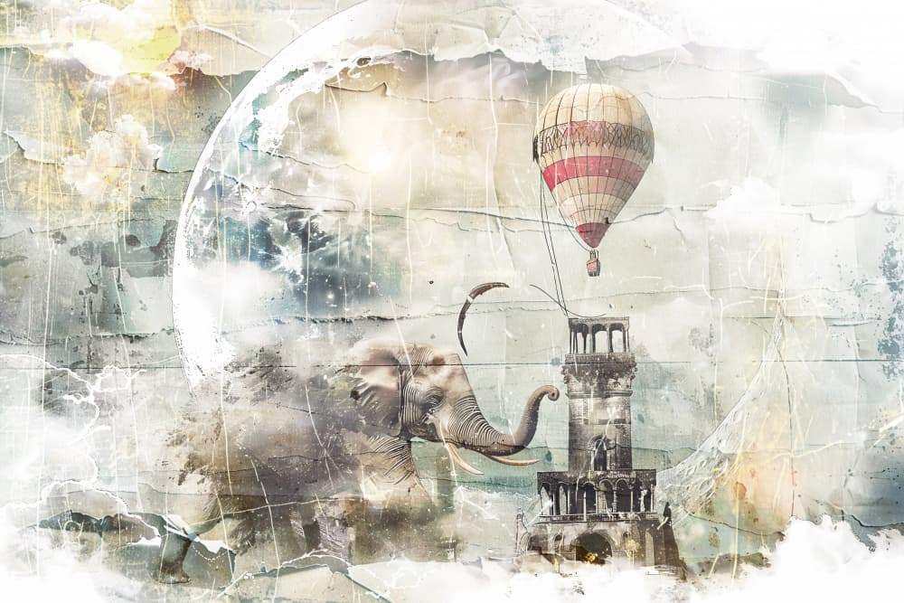 Dream Elephant Balloon Journey by Rafal Kulik — canvas wall art
