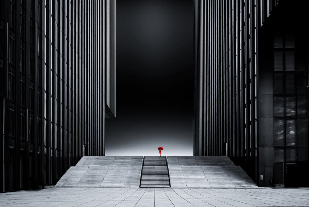 Solitary Red Umbrella by Roland M Schwerdtfeger — canvas wall art