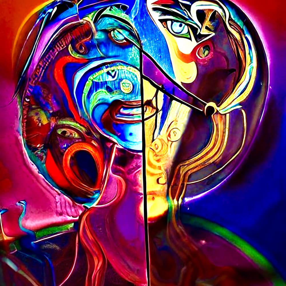 Vibrant Abstract Face by mnemonixART — canvas wall art