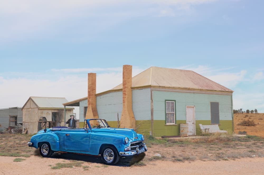 Blue Classic Car Home by Peter Hammer — canvas wall art