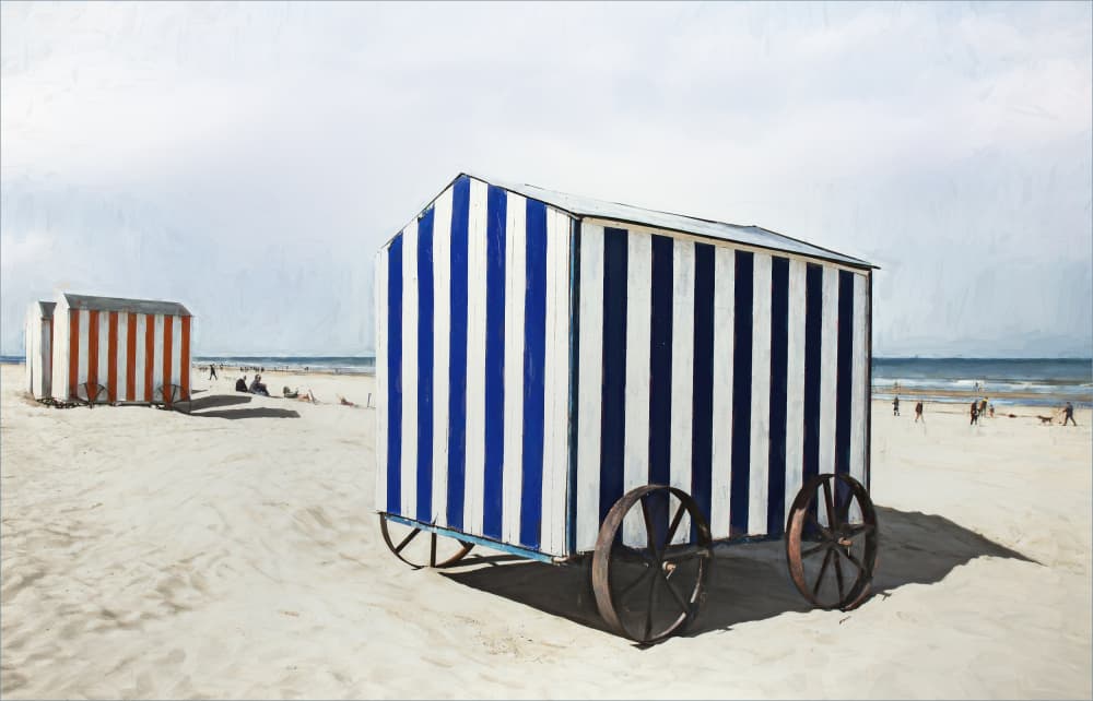 Blue Striped Beach Hut by Gilbert Claes — canvas wall art