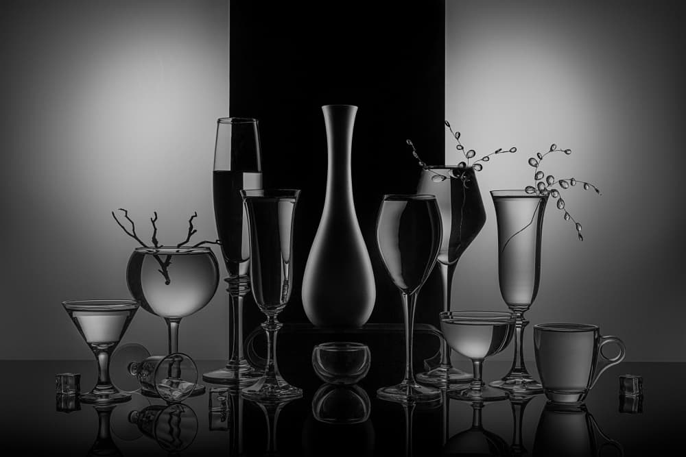 Elegant Glassware Reflections by Lydia Jacobs — canvas wall art