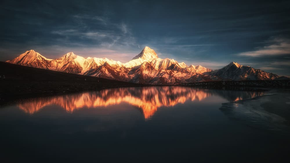 Golden Hour Mountain Reflection by Selions(陈磊) — canvas wall art