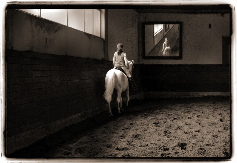 White Horse Riding Reflection by Milan Malovrh — canvas wall art