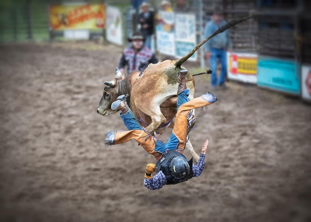 Cowboy Falls From Bull by Fion Wong — canvas wall art