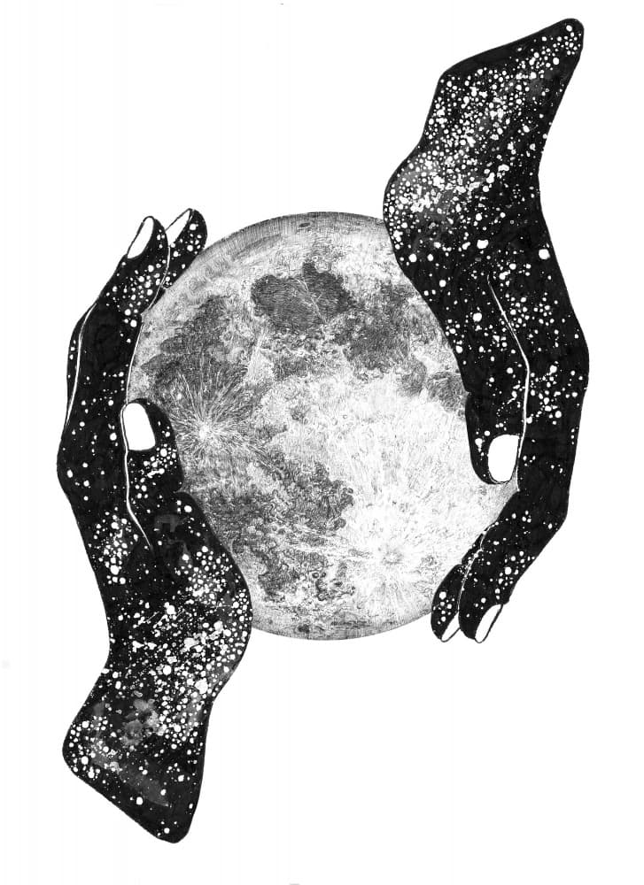 Celestial Hands Holding Moon by EC Mazur — canvas wall art
