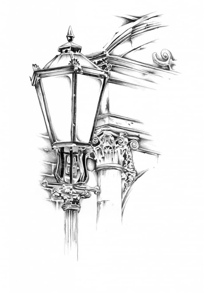 Ornate Street Lamp Sketch by Kulik — canvas wall art