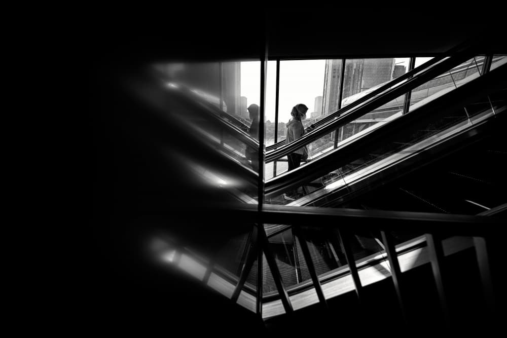 Urban Escalator Reflections by Rahmad Adriansyah — canvas wall art