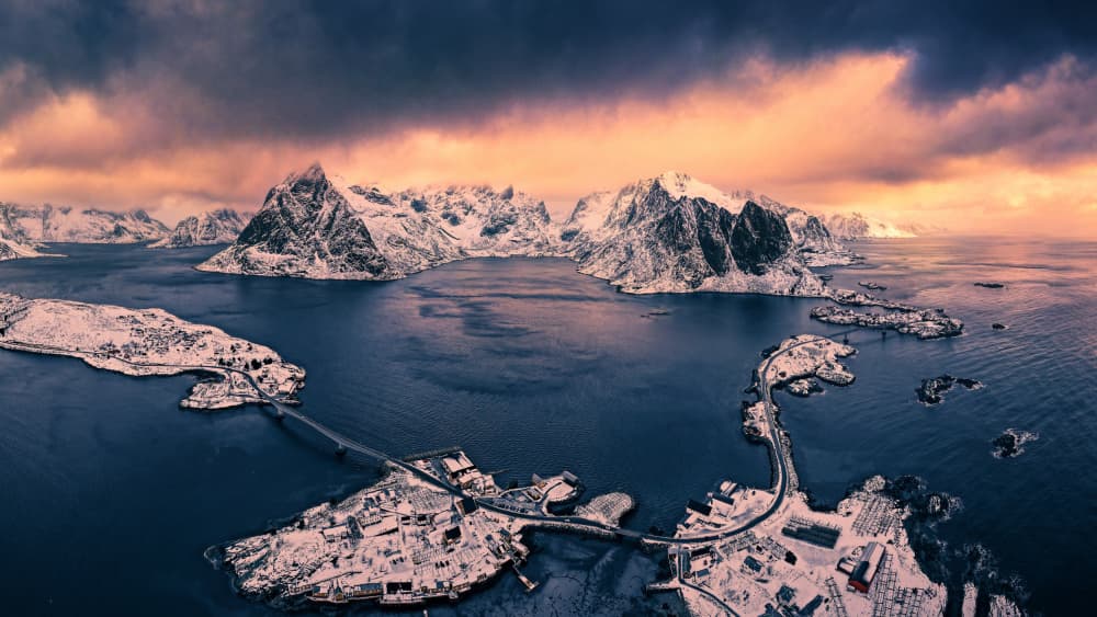 Snowy Nordic Fjord Village by Chao Feng 天馬 — canvas wall art