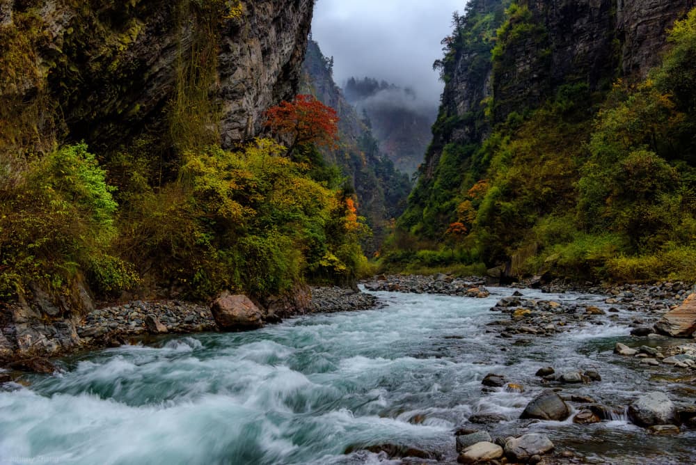 Autumn River Gorge by Johnny Zhang — canvas wall art