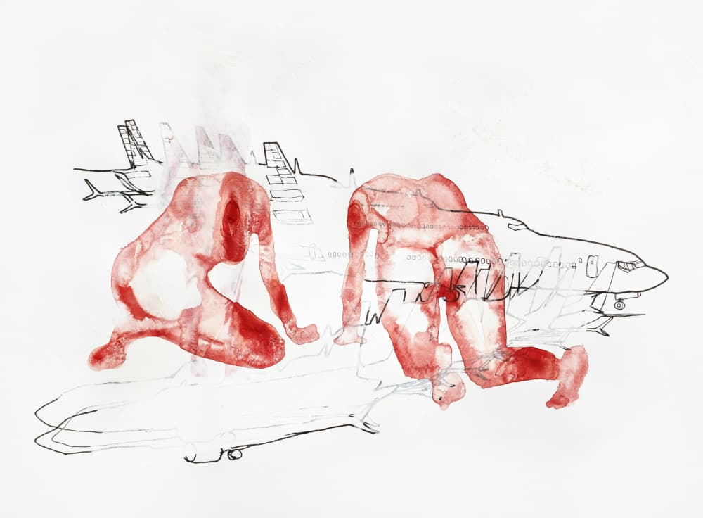 Red Figures Travel Sketch by Joshua Hoskins — canvas wall art