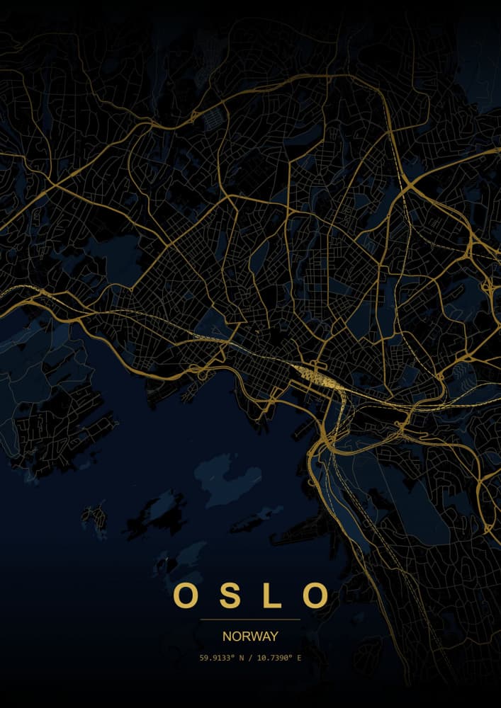 Golden Oslo City Map by HUGO — canvas wall art