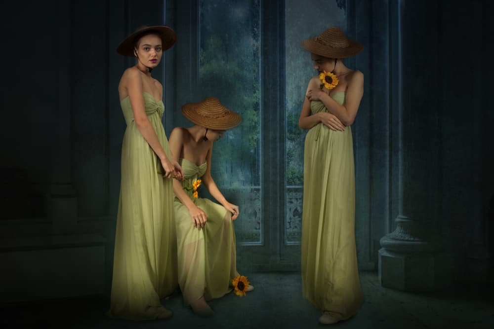Women Sunflowers Rainy Window by Christine von Diepenbroek — canvas wall art