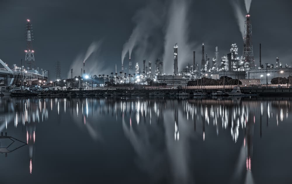 Industrial Night Reflections by Tomoshi Hara — canvas wall art