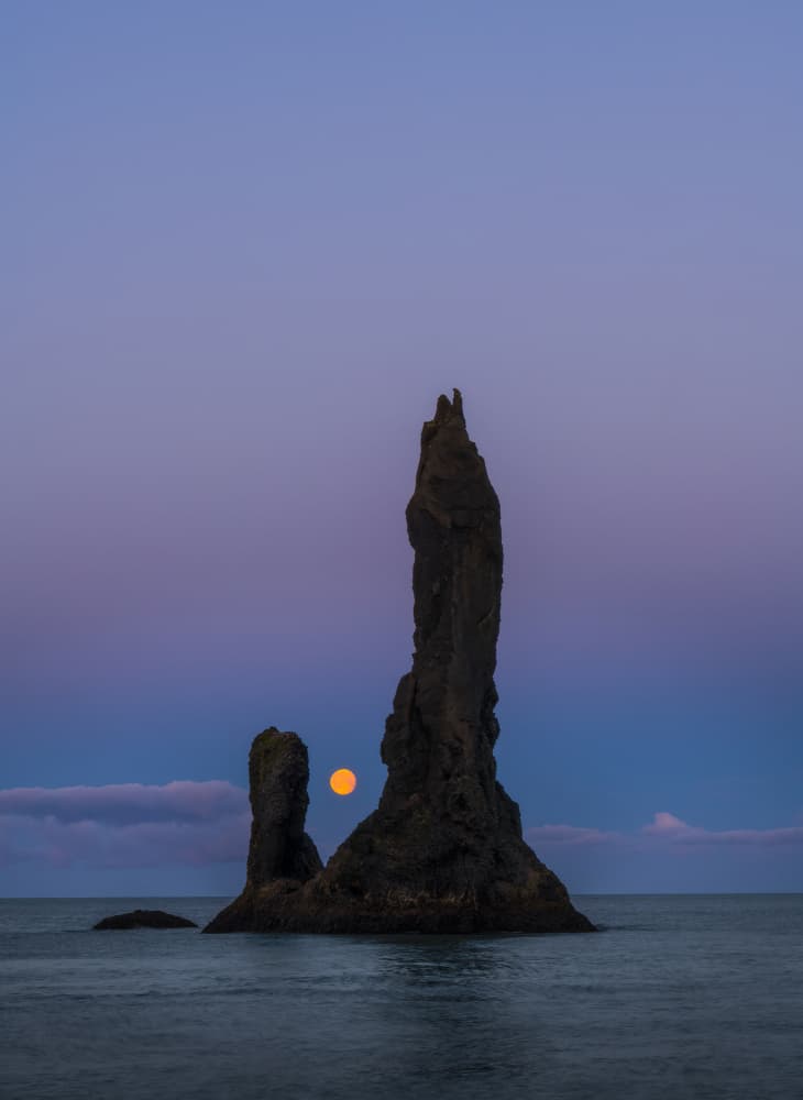 Moon Between Sea Stacks by Liwen Tao — canvas wall art