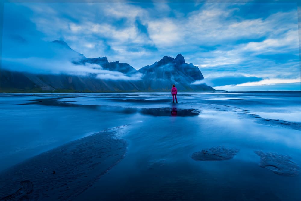 Solitary Figure Blue Mountains by Irene Wu — canvas wall art