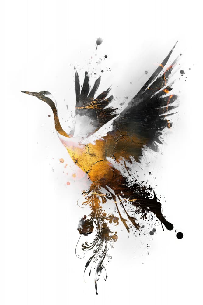 Abstract Golden Crane by Rafal Kulik — canvas wall art