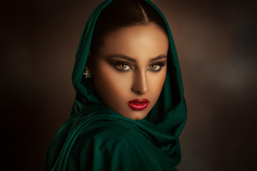 Elegant Green Hood Portrait by Peppe Tambè — canvas wall art