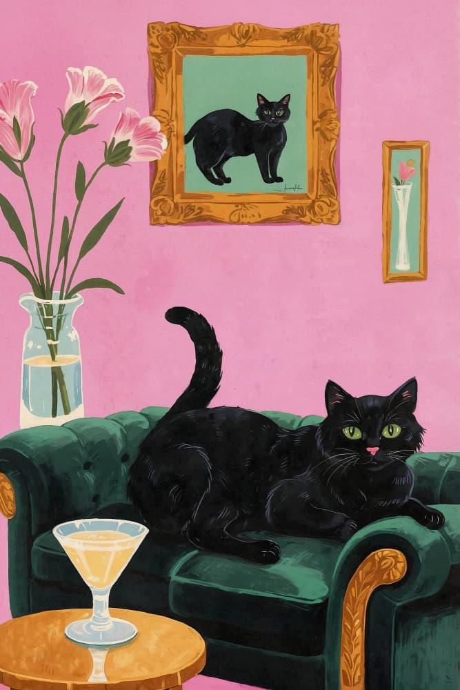 Black Cat Pink Room by The Art Concept — canvas wall art