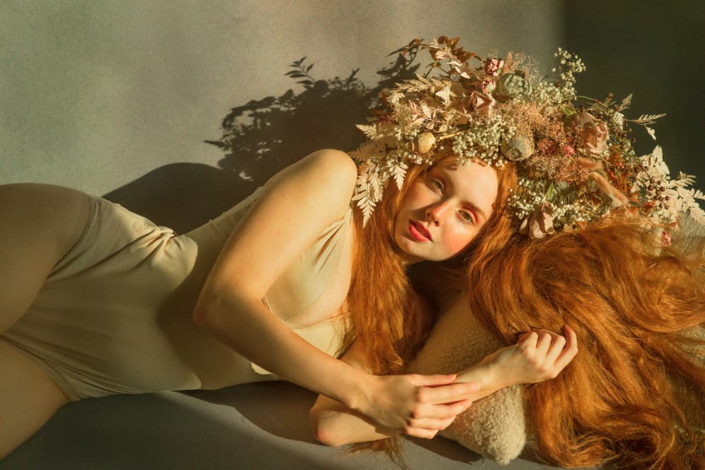 Redhead Flower Crown Portrait by Michaela Durisova — canvas wall art