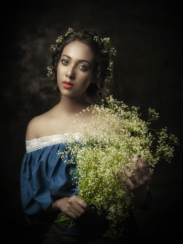 Serene Woman Flowers by PARTHA BHATTACHARYYA — canvas wall art