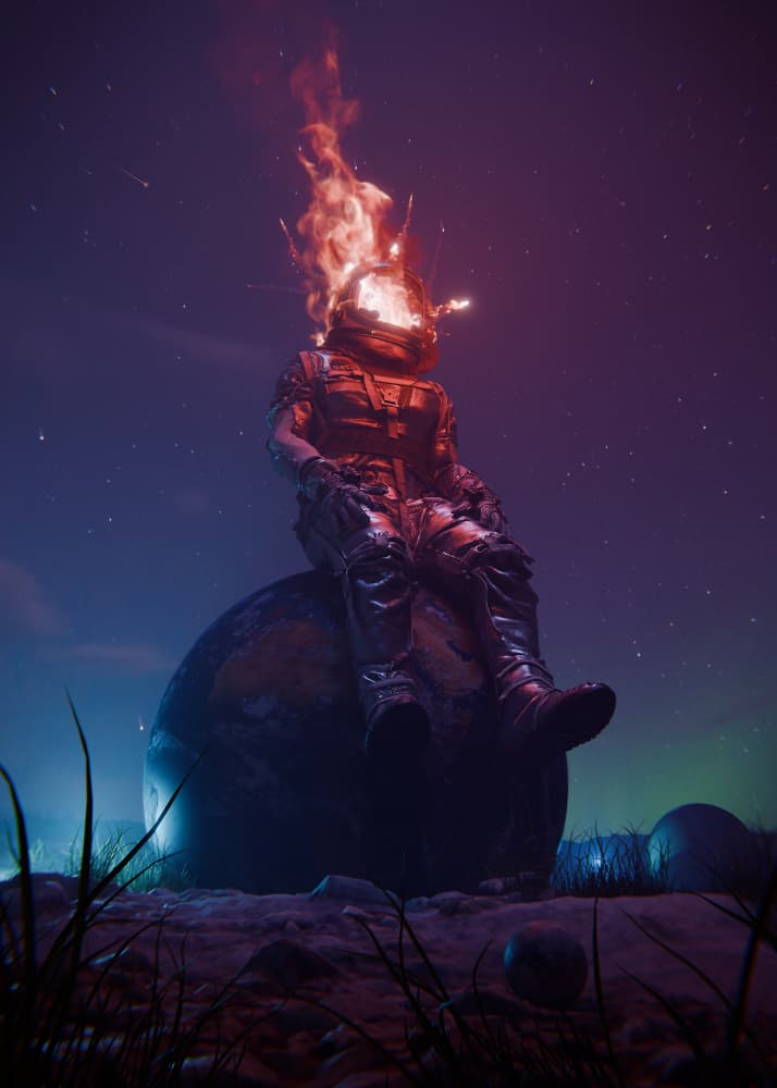 Flaming Astronaut Stars by Nicebleed — canvas wall art
