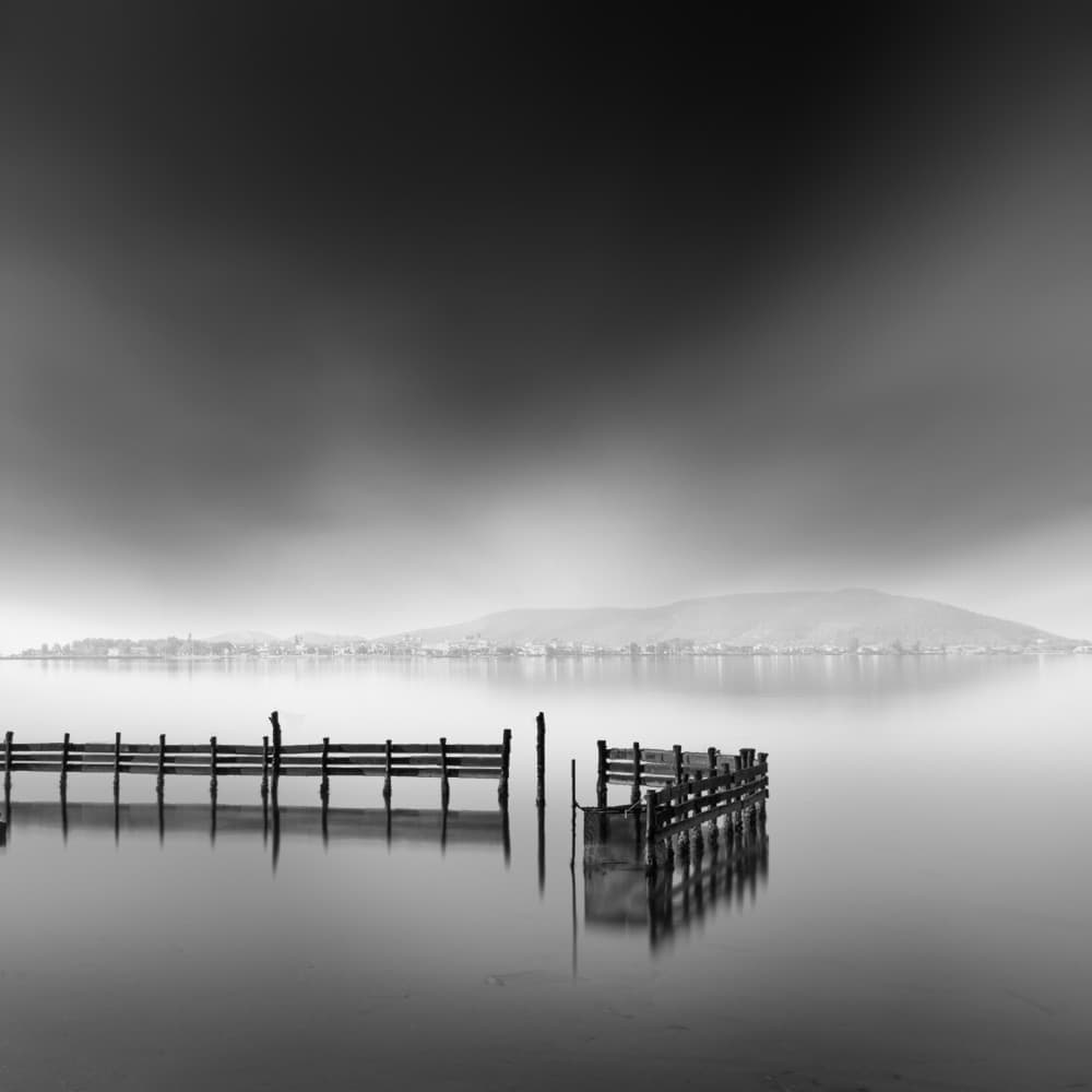 Misty Lake Pier by George Digalakis — canvas wall art