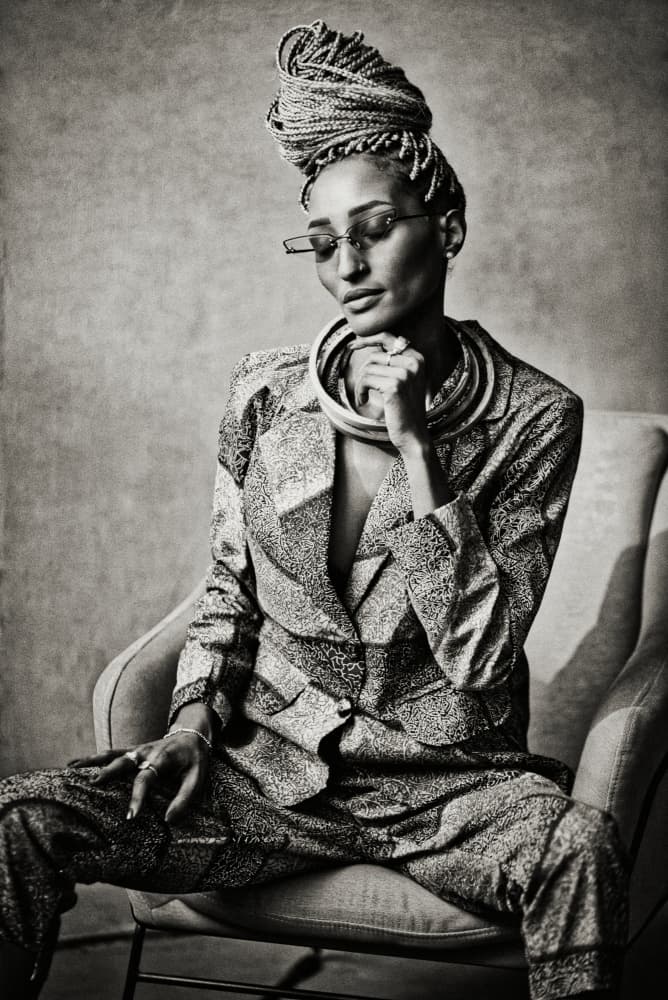 Thoughtful Fashion Woman by Offer Ellbogen — canvas wall art
