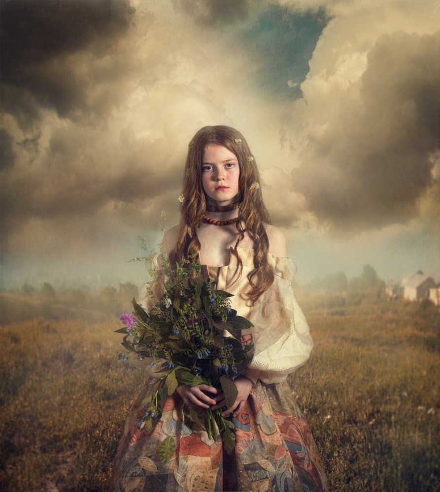 Thoughtful Girl Cloudy Sky by Svetlana Melik-Nubarova — canvas wall art