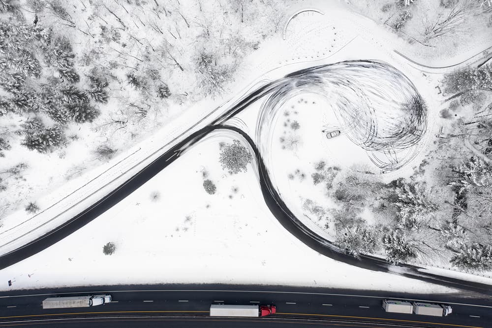 Snowy Highway Curves by Shenshen Dou — canvas wall art