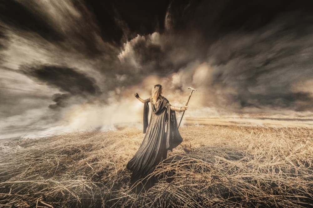 Mystic Woman Storm Field by KOIKI — canvas wall art