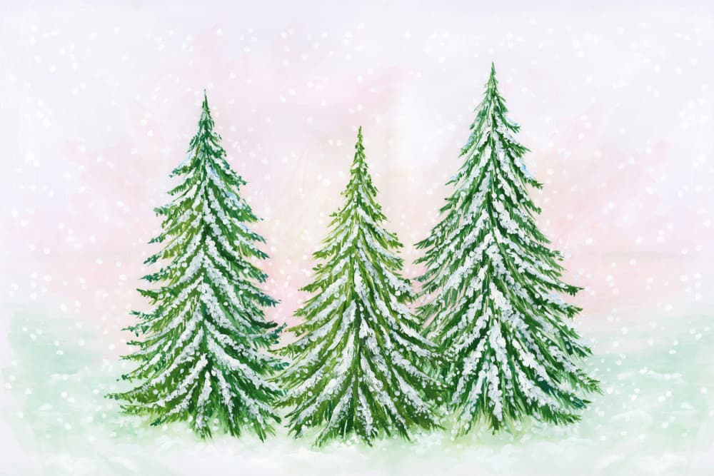 Snowy Evergreen Trees by Rosana Laiz Blursbyai — canvas wall art