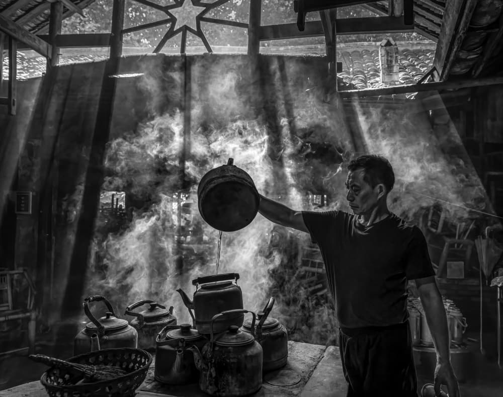 Steaming Tea Preparation by Irene Wu — canvas wall art