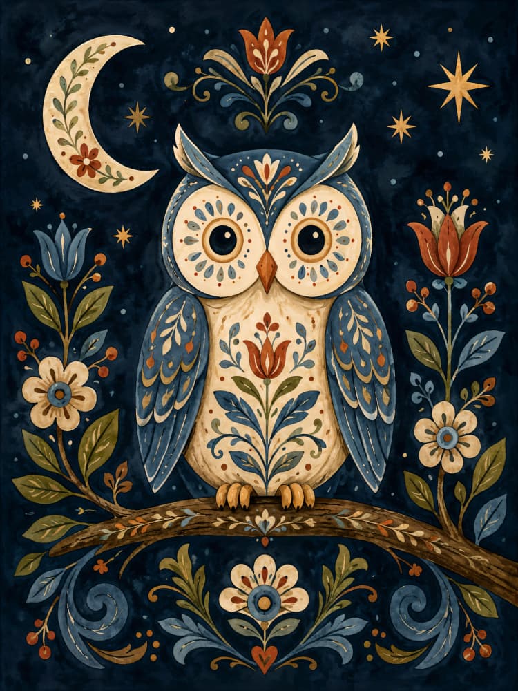 Celestial Folk Owl by Natalie Bruns — canvas wall art