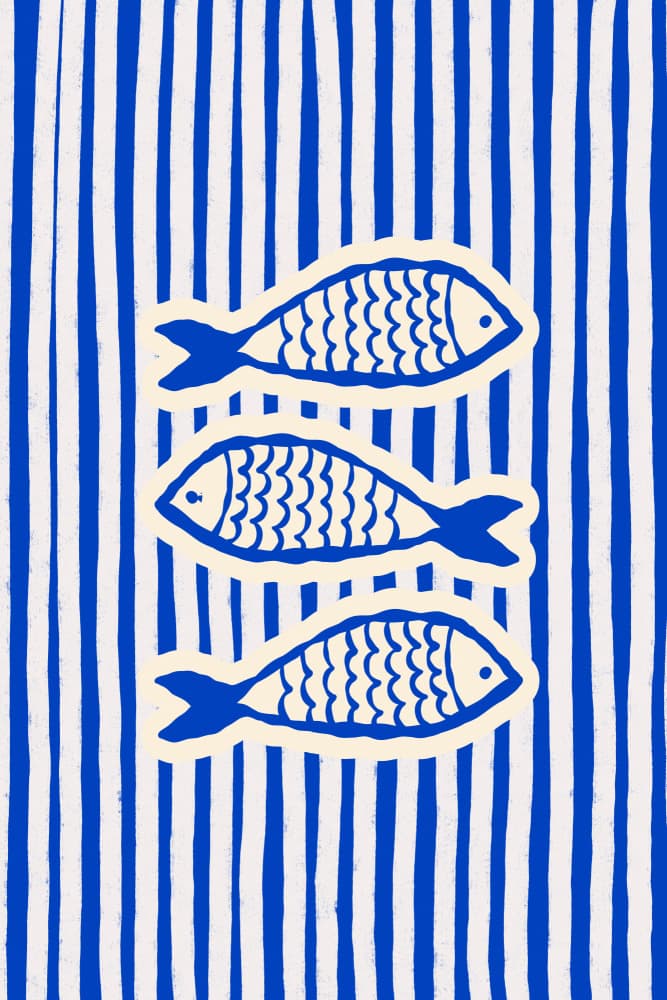 Three Blue Fish by Treechild — canvas wall art