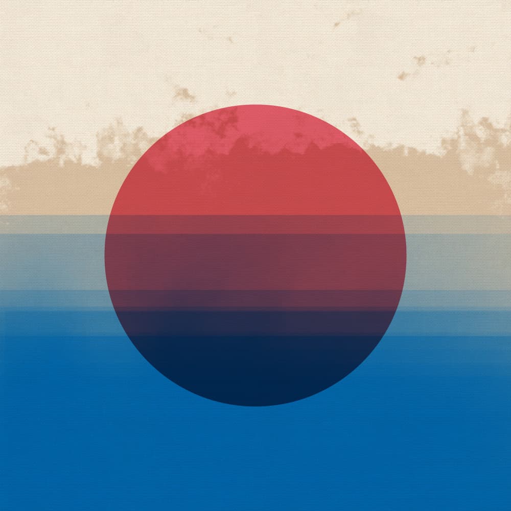 Minimalist abstract sun and sky in muted tones. Red, blue, beige, white by Dina Dankers — canvas wall art